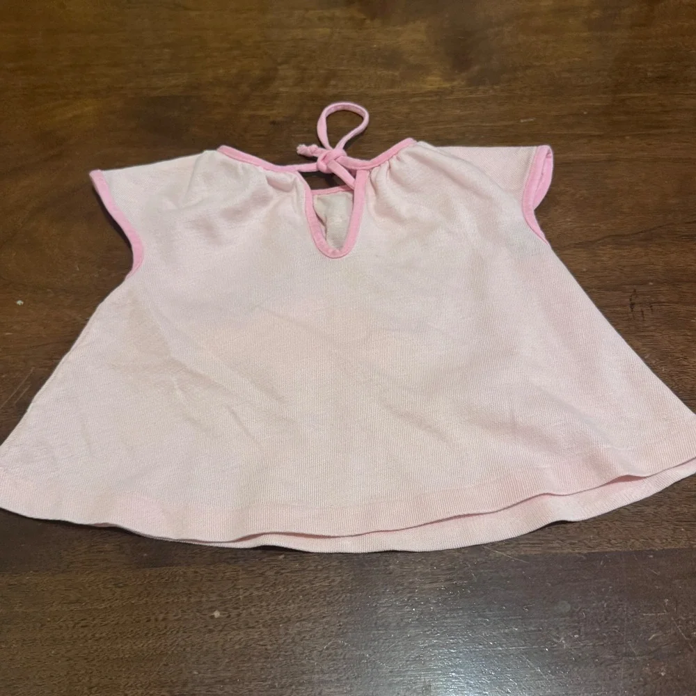 Vintage Carters Pink Fish Rickrack Baby Top 12 Months Cotton 1970s or 80s Retro